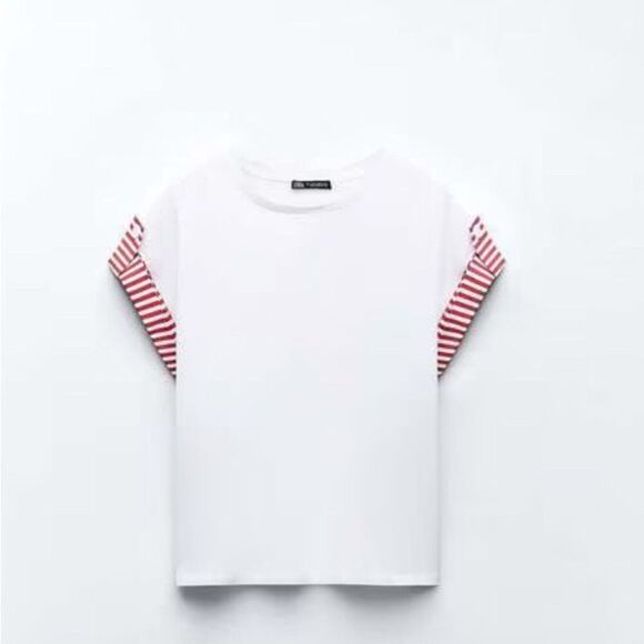 ZARA White/ Red Poplin T-shirt size small - Picture 4 of 4